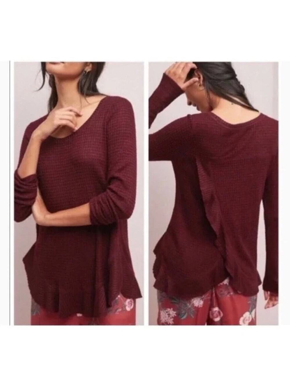 Anthropologie Saturday Sunday EUC Women's Wendy Waffle Knit Top Maroon Size M